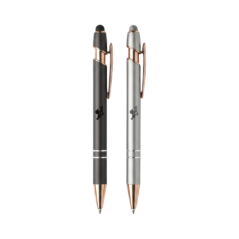 Caneta metálica touchscreen com acionamento por clique, carga esferográfica azul 1.0mm.

Largura :  1,5 cm

Comprimento :  14,1 cm

Medidas aproximadas para gravação (CxL):  0,7 cm x 3,5 cm
